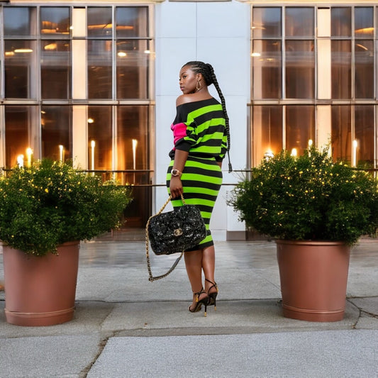 Rainbow Multi-Striped Sweater Set Pink