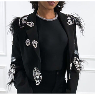 Veste Fortune 500 Plumes et Paillettes - Noir/Blanc