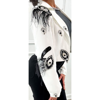 Fortune 500 Feather and Sequins Jacket White