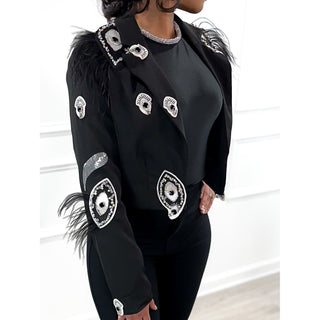 Veste Fortune 500 Plumes et Paillettes - Noir/Blanc