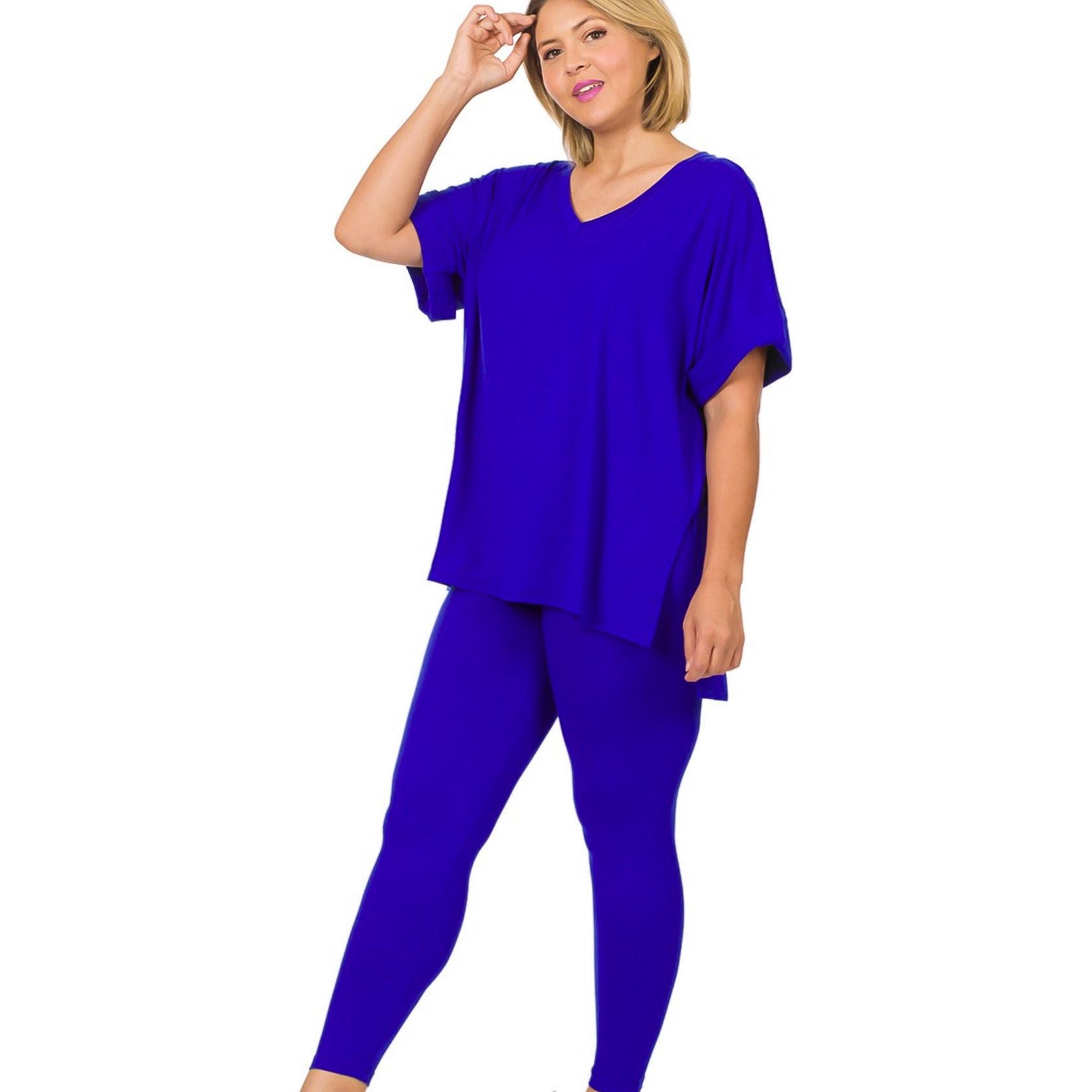 Snap Back V Neck Legging Set Royal Blue