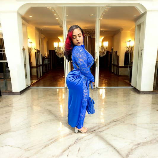 Royal Blue Ivy Catsuit & Satin Skirt Set