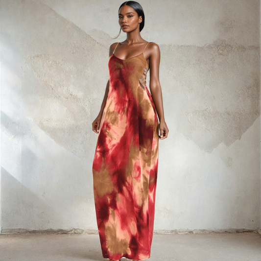 Tie Dye Maxi Dress Burgandy